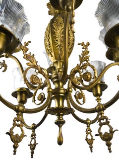 Eight-Arm Brass Gas/Electric Chandelier
