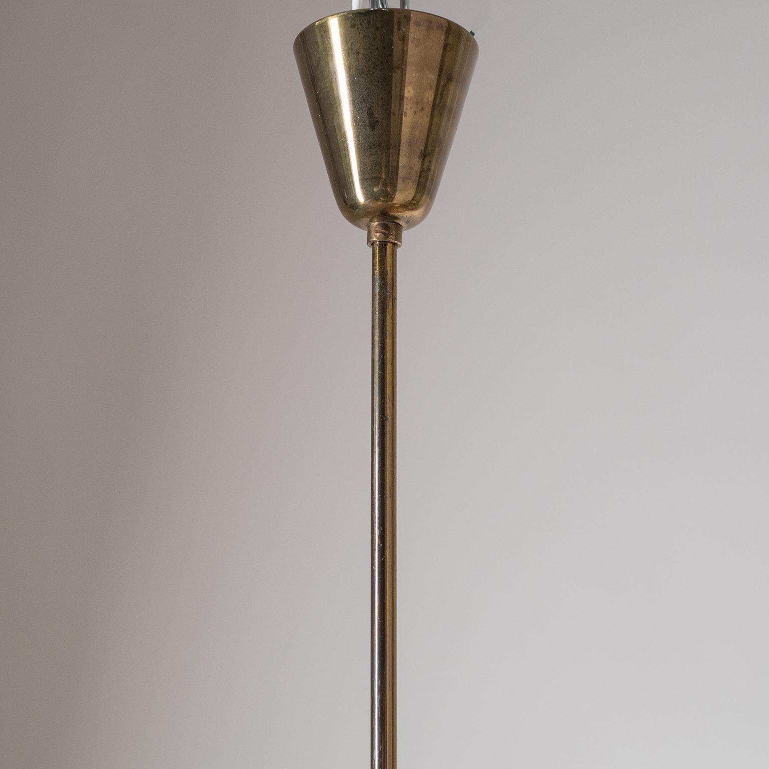 Mid-20th Century Eight-Arm Chandelier, circa 1960, Brass and Satin Glass