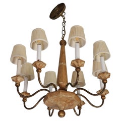 Eight Arm Italian Wood and Iron Chandelier With Gilt Detail