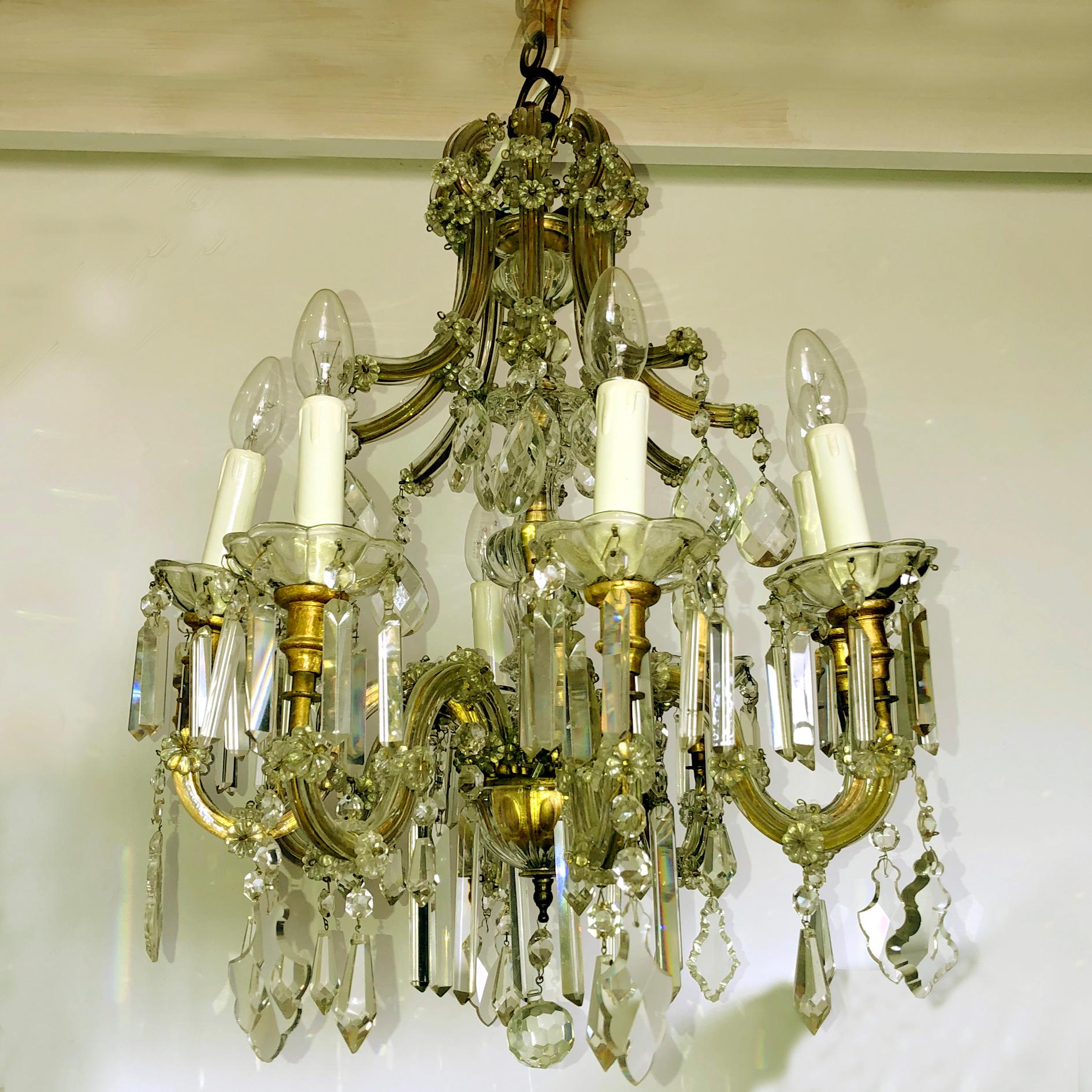 Baroque Revival Eight Arm Maria Theresa Crystal Chandelier, Hungary or Austria, 1900s For Sale