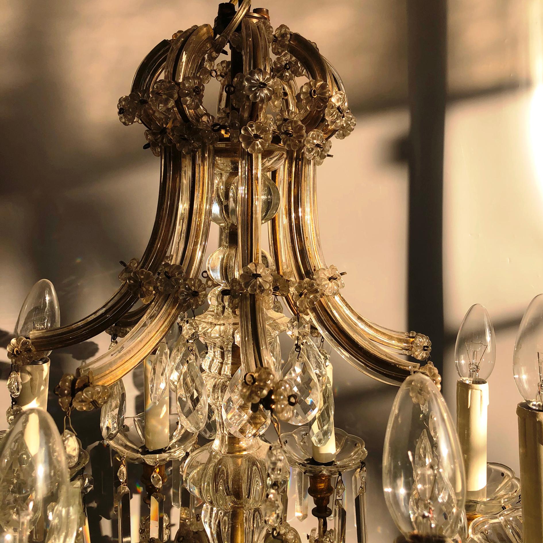 Eight Arm Maria Theresa Crystal Chandelier, Hungary or Austria, 1900s In Good Condition For Sale In BUDAPEST, HU