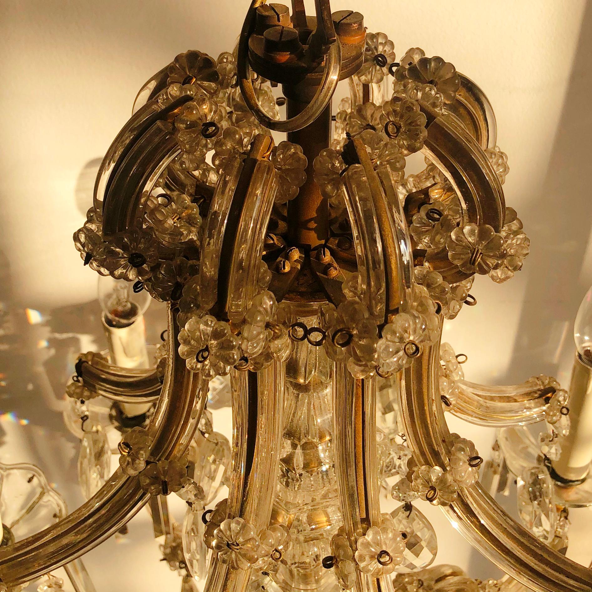 Early 20th Century Eight Arm Maria Theresa Crystal Chandelier, Hungary or Austria, 1900s For Sale