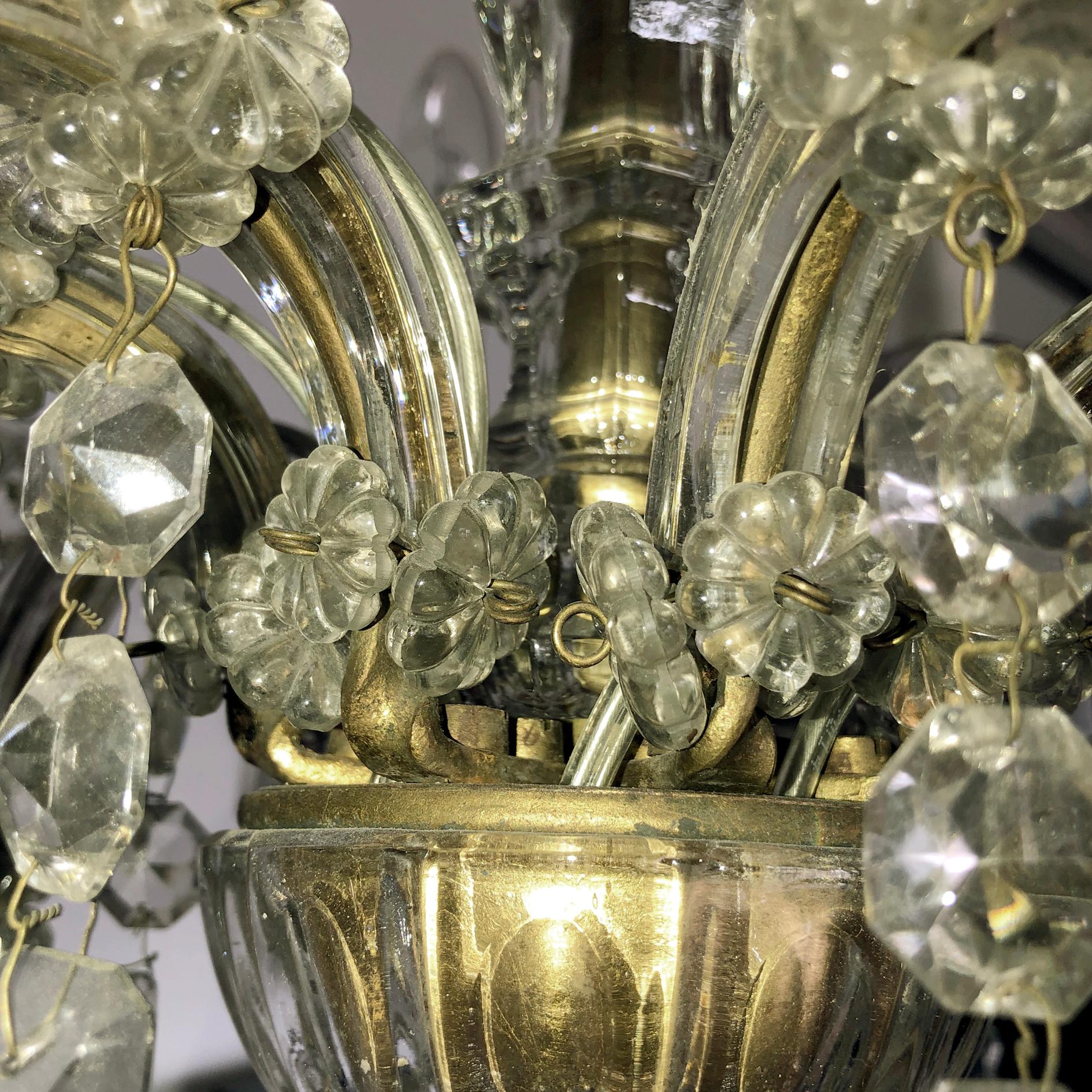 Brass Eight Arm Maria Theresa Crystal Chandelier, Hungary or Austria, 1900s For Sale