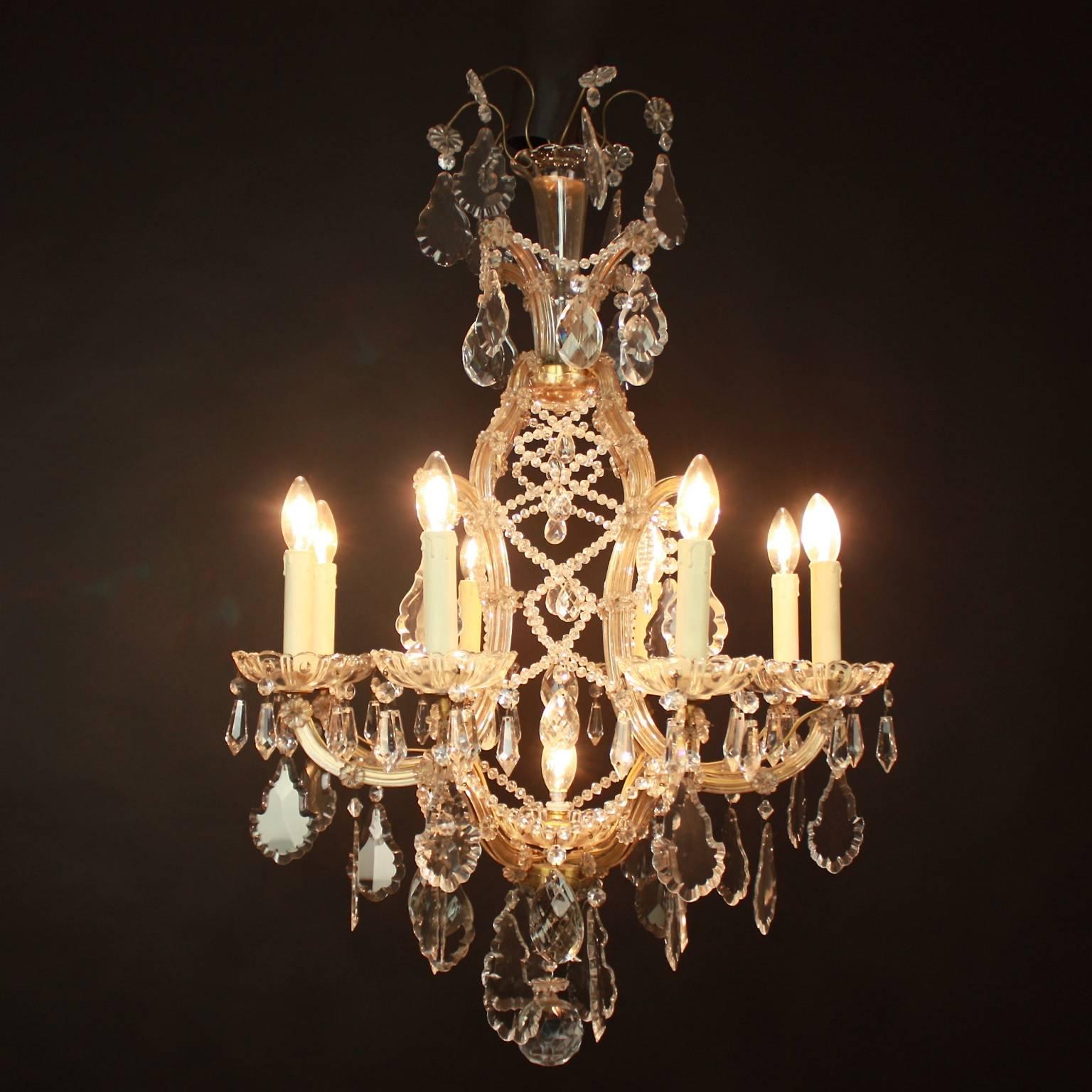 Eight-Arm Marie Thérèse Style Crystal Chandelier, Austria, circa 1910 In Good Condition For Sale In Berlin, DE