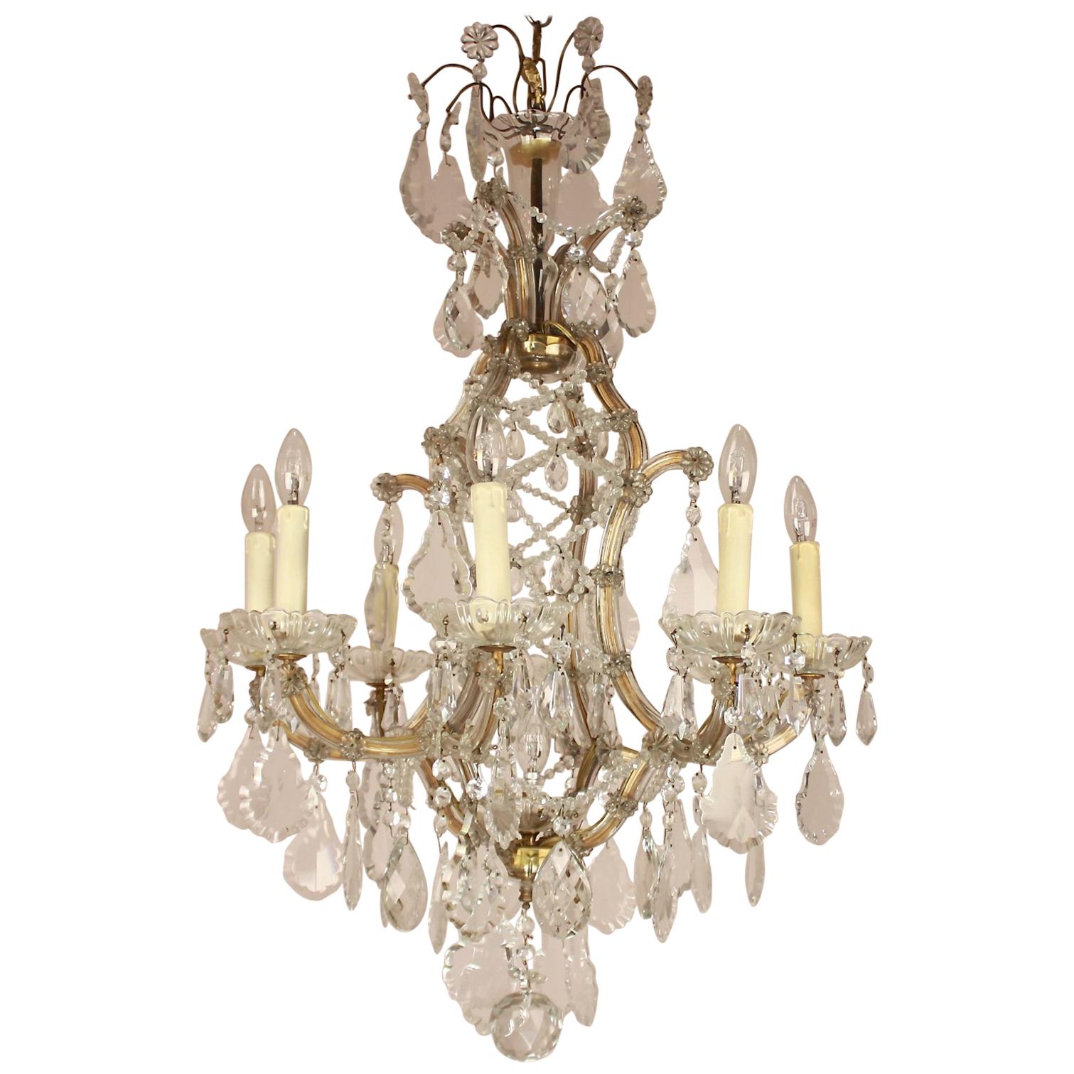 Eight-Arm Marie Thérèse Style Crystal Chandelier, Austria, circa 1910 For Sale