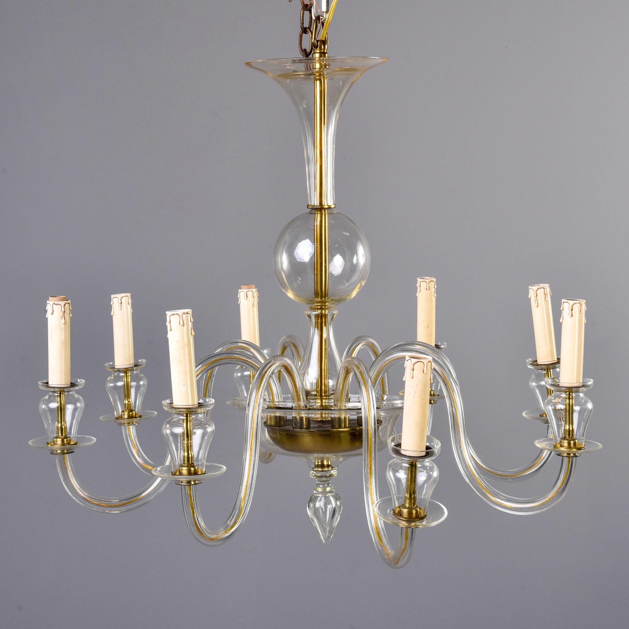 Eight-Arm Pale Amber Murano Glass Chandelier In Good Condition In Troy, MI