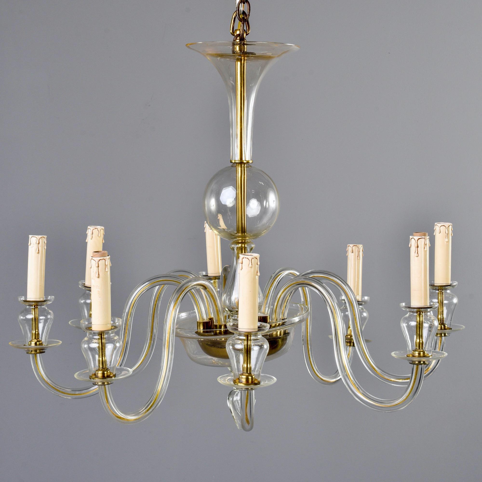 20th Century Eight-Arm Pale Amber Murano Glass Chandelier