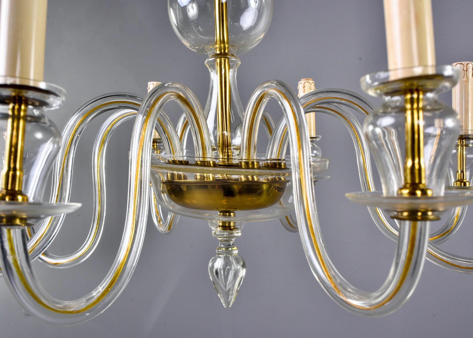 Eight-Arm Pale Amber Murano Glass Chandelier 1
