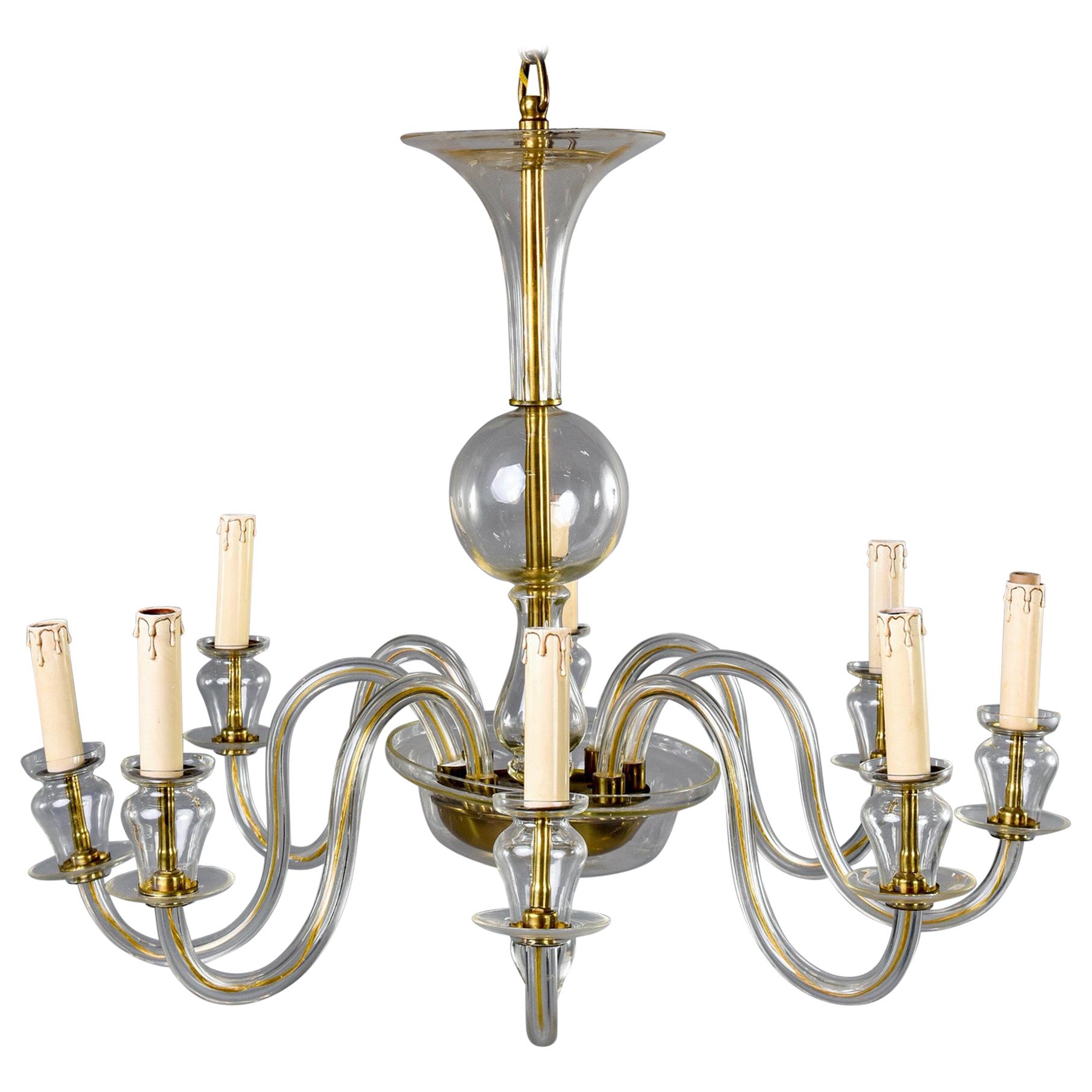 Eight-Arm Pale Amber Murano Glass Chandelier