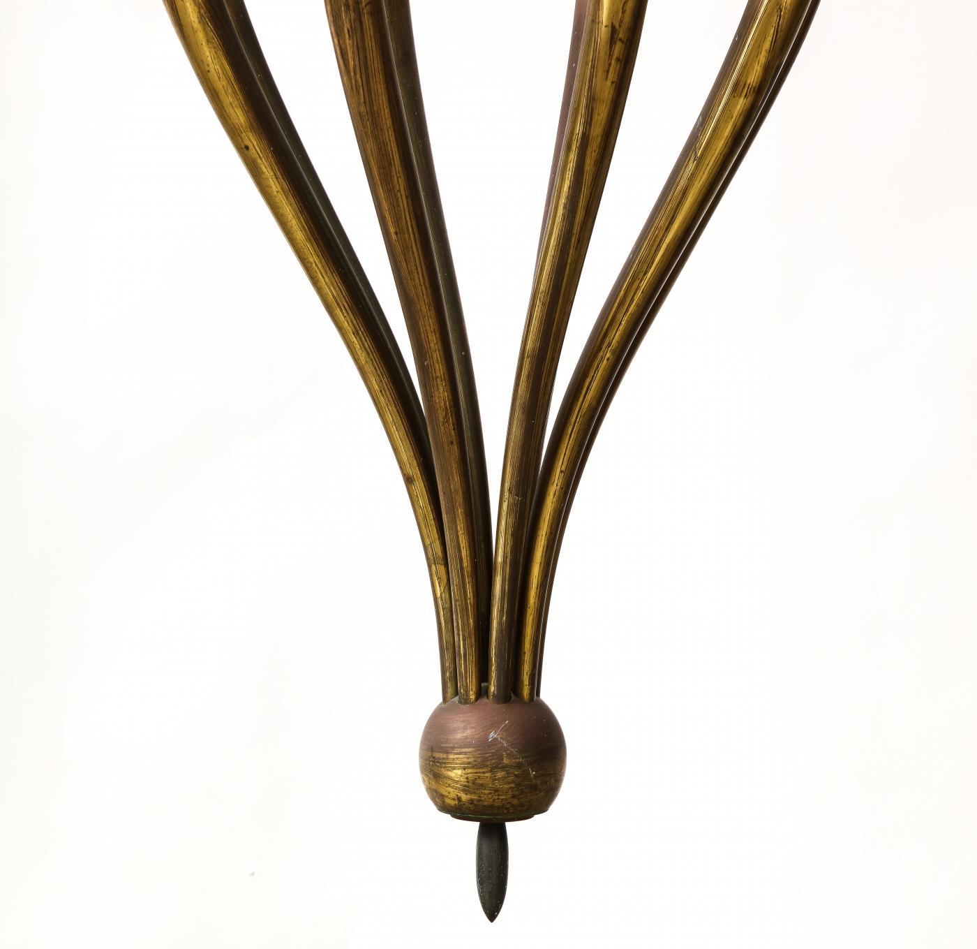 Eight-Arm Patinated Brass Chandelier by Guglielmo Ulrich, Italy, c. 1950 For Sale 5
