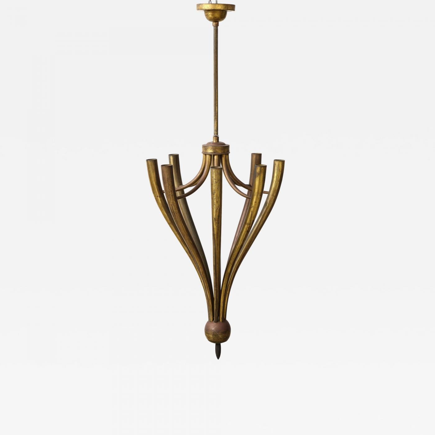 Elegant, beautifully patinated eight-arm chandelier by Guglielmo Ulrich.