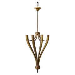 Vintage Eight-Arm Patinated Brass Chandelier by Guglielmo Ulrich, Italy, c. 1950