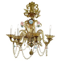 Eight-Arm Smoked Amber Murano Glass Chandelier with Florettes, Murano