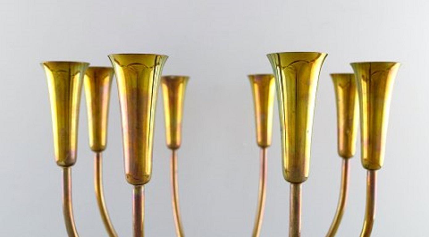 Scandinavian Modern Eight-Armed Candlestick of Brass, Danish Design, 1960s-1970s
