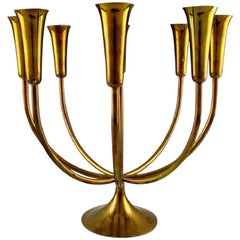 Eight-Armed Candlestick of Brass, Danish Design, 1960s-1970s