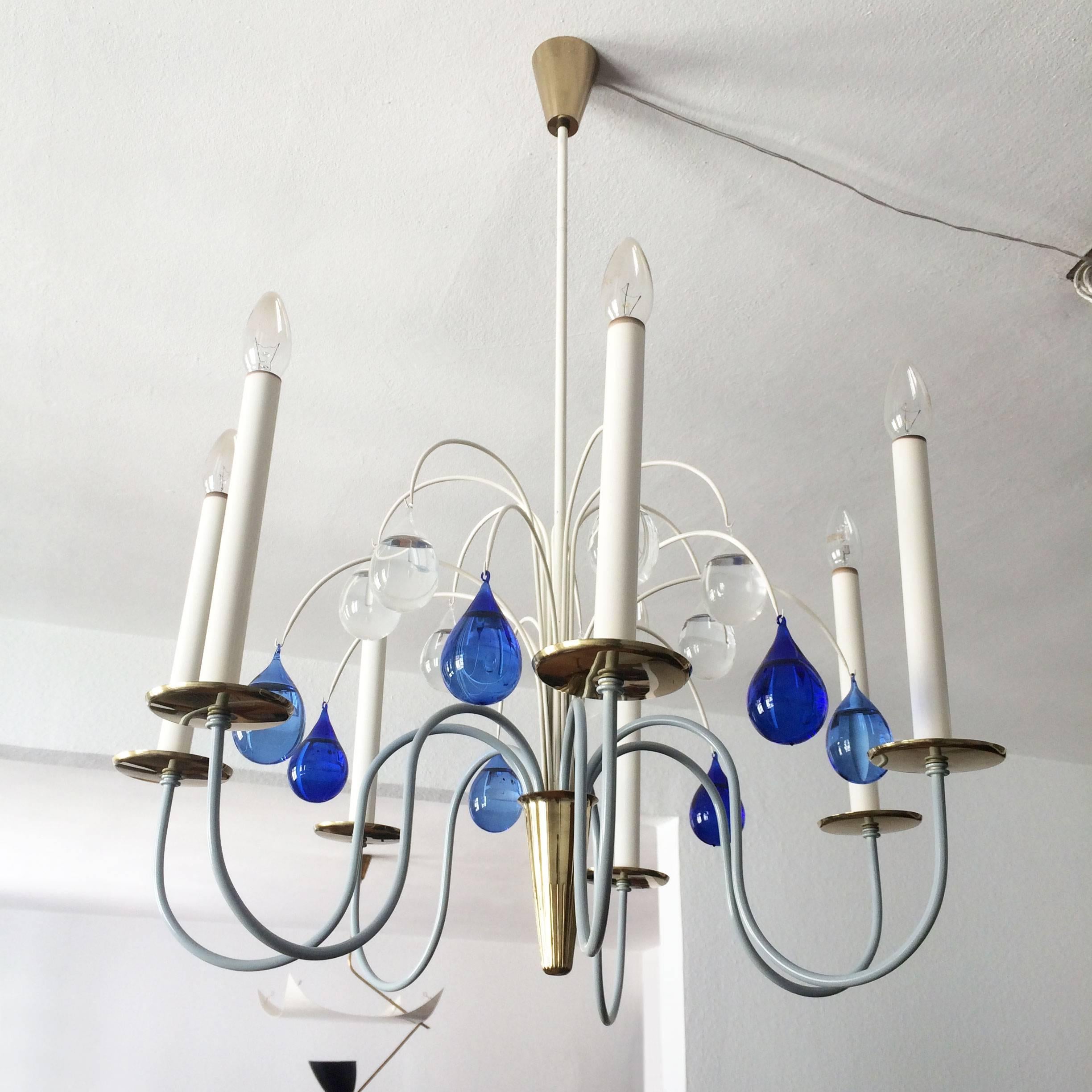 Lacquered Seven-Armed Chandelier or Pendant Lamp by Vereinigte Werkstätten Germany 1950s For Sale