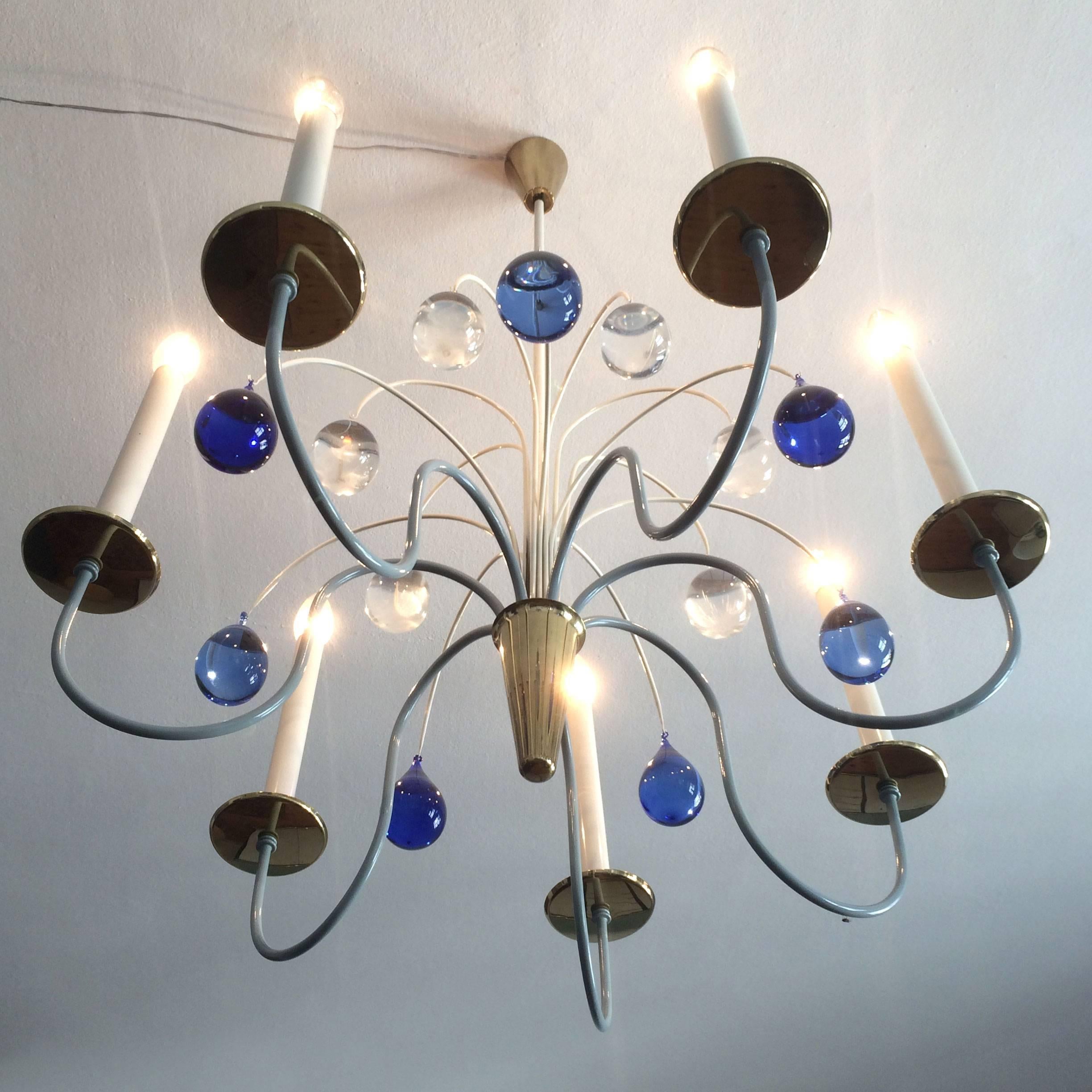 Mid-20th Century Seven-Armed Chandelier or Pendant Lamp by Vereinigte Werkstätten Germany 1950s For Sale
