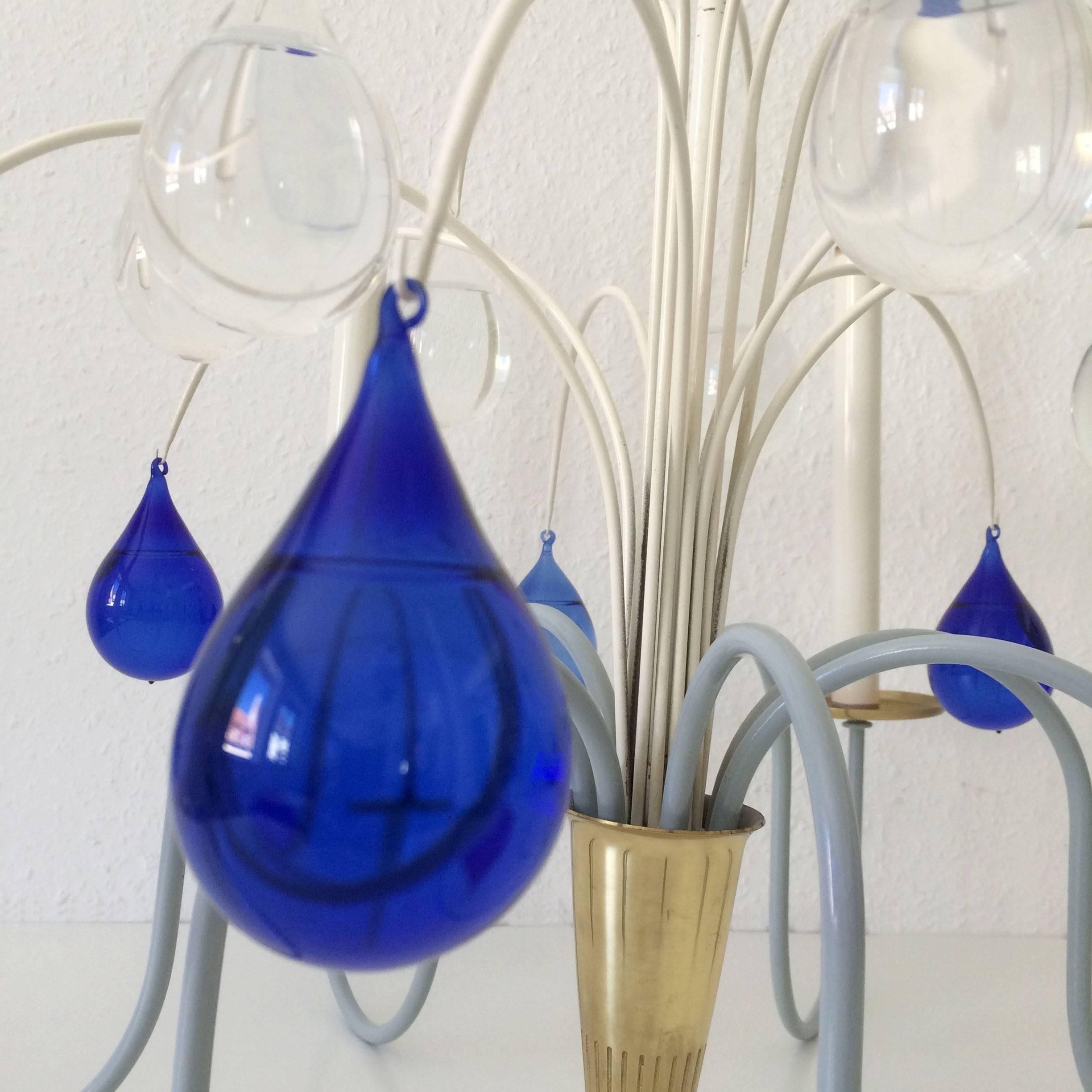 Blown Glass Seven-Armed Chandelier or Pendant Lamp by Vereinigte Werkstätten Germany 1950s For Sale