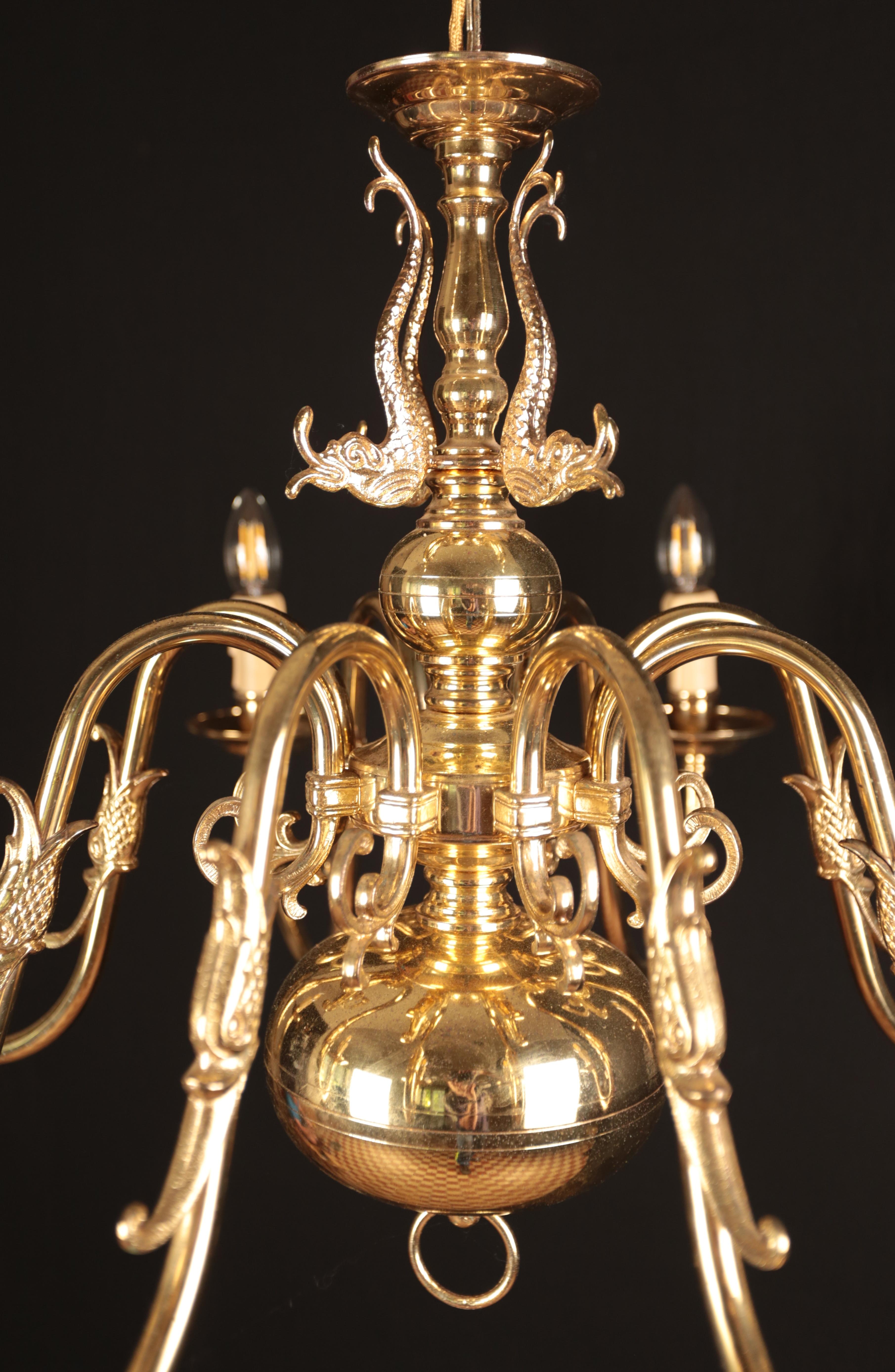 Polished Eight-armed Flemish chandelier. Functional For Sale