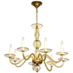 Eight-Arms Amber-Colored Murano Glass Chandelier
