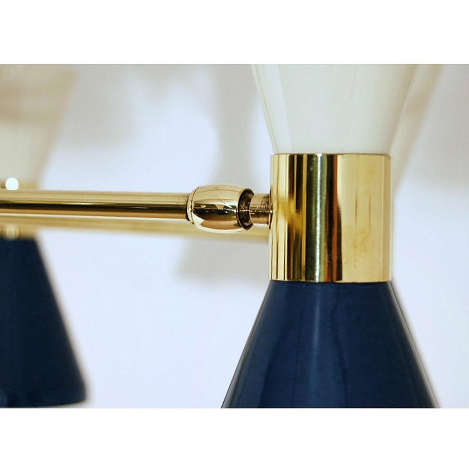 Eight Arms Brass Chandelier, Pivot Shades, Stilnovo Style, Sixteen Bulbs In New Condition In Bochum, NRW