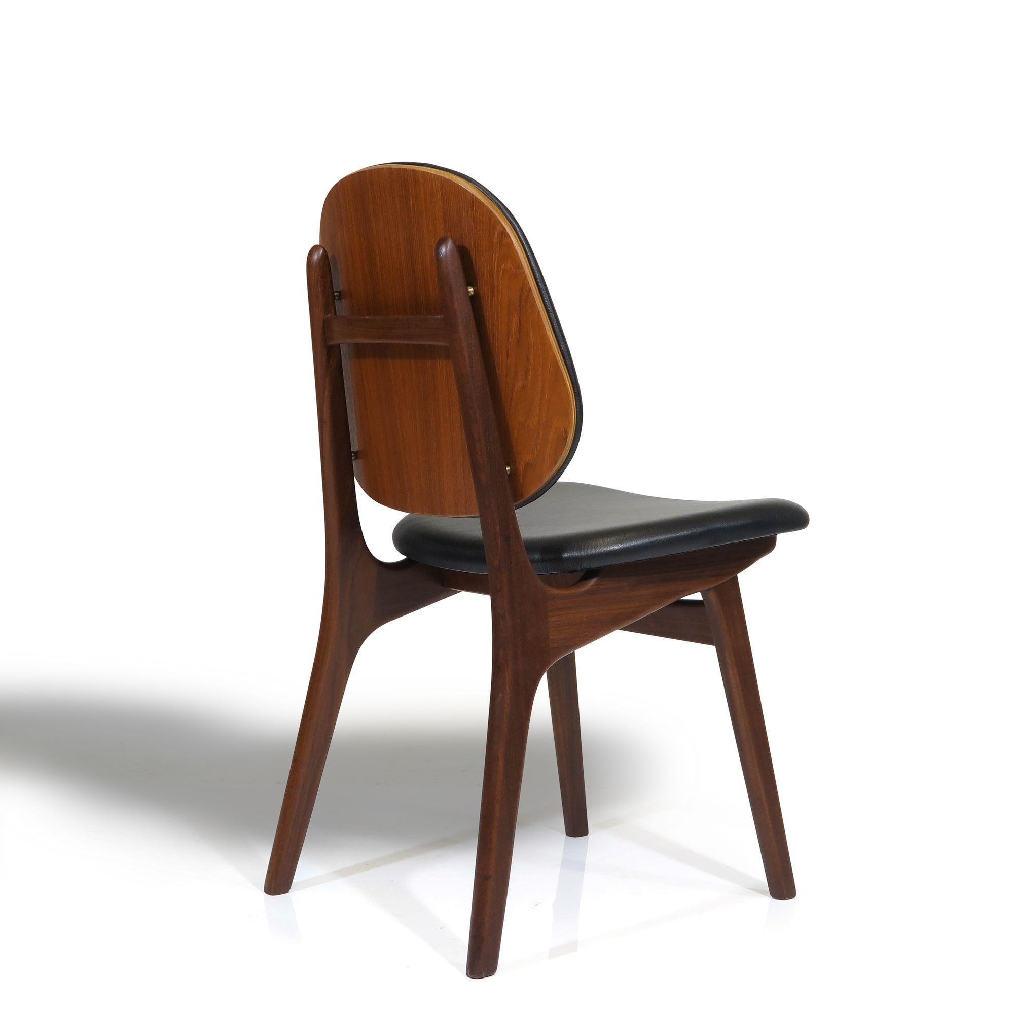 Eight Arne Hovmand Olsen Black Leather Danish Dining Chairs For Sale 4