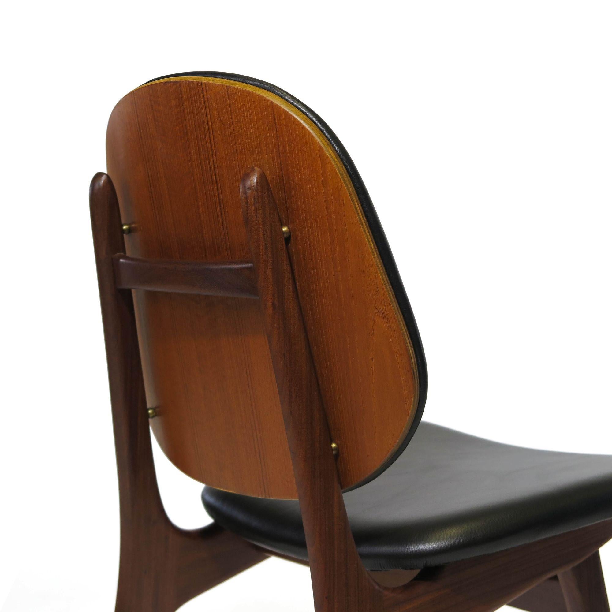 Eight Arne Hovmand Olsen Black Leather Danish Dining Chairs For Sale 6