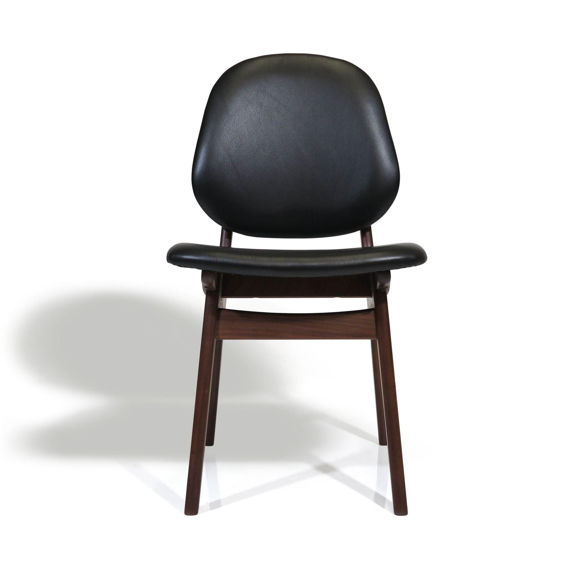 Scandinavian Modern Eight Arne Hovmand Olsen Black Leather Danish Dining Chairs For Sale