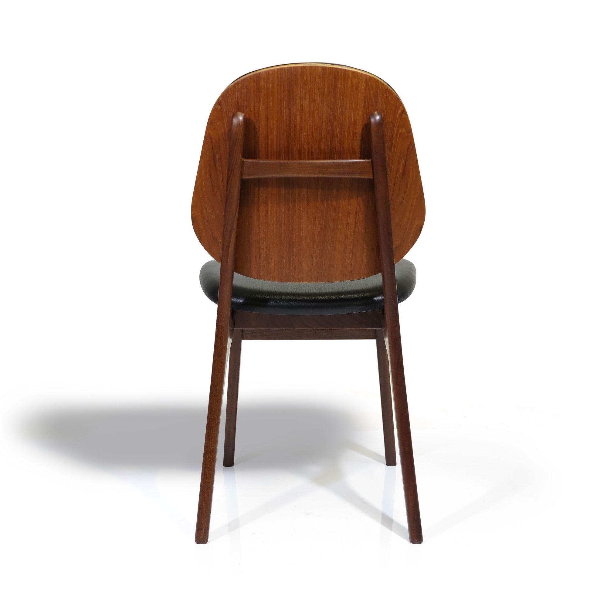 Oiled Eight Arne Hovmand Olsen Black Leather Danish Dining Chairs For Sale