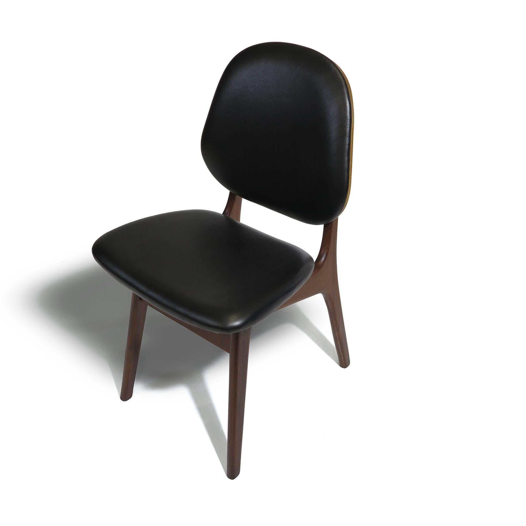 Eight Arne Hovmand Olsen Black Leather Danish Dining Chairs For Sale 1