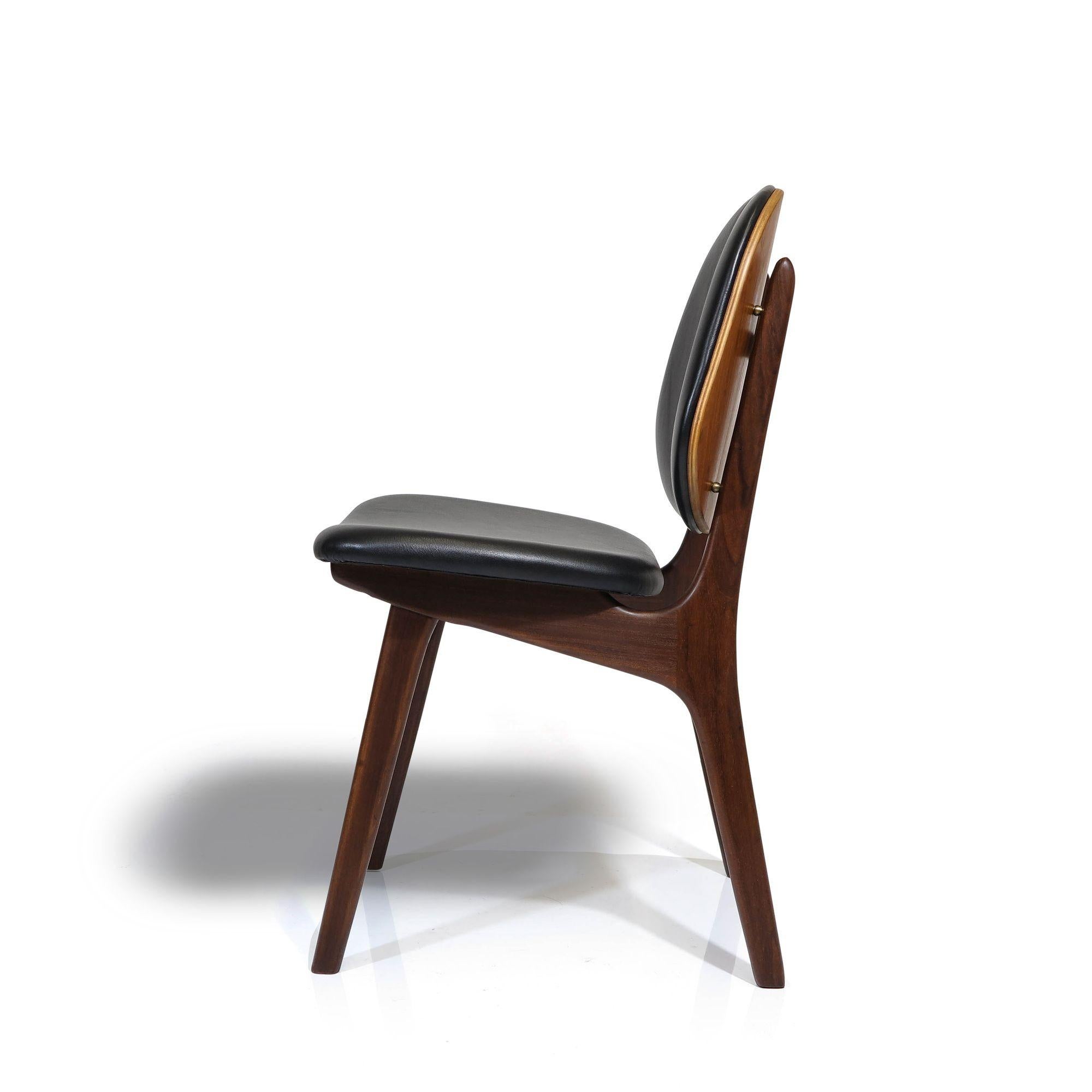 Eight Arne Hovmand Olsen Black Leather Danish Dining Chairs For Sale 3