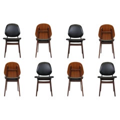 Retro Eight Arne Hovmand Olsen Black Leather Danish Dining Chairs