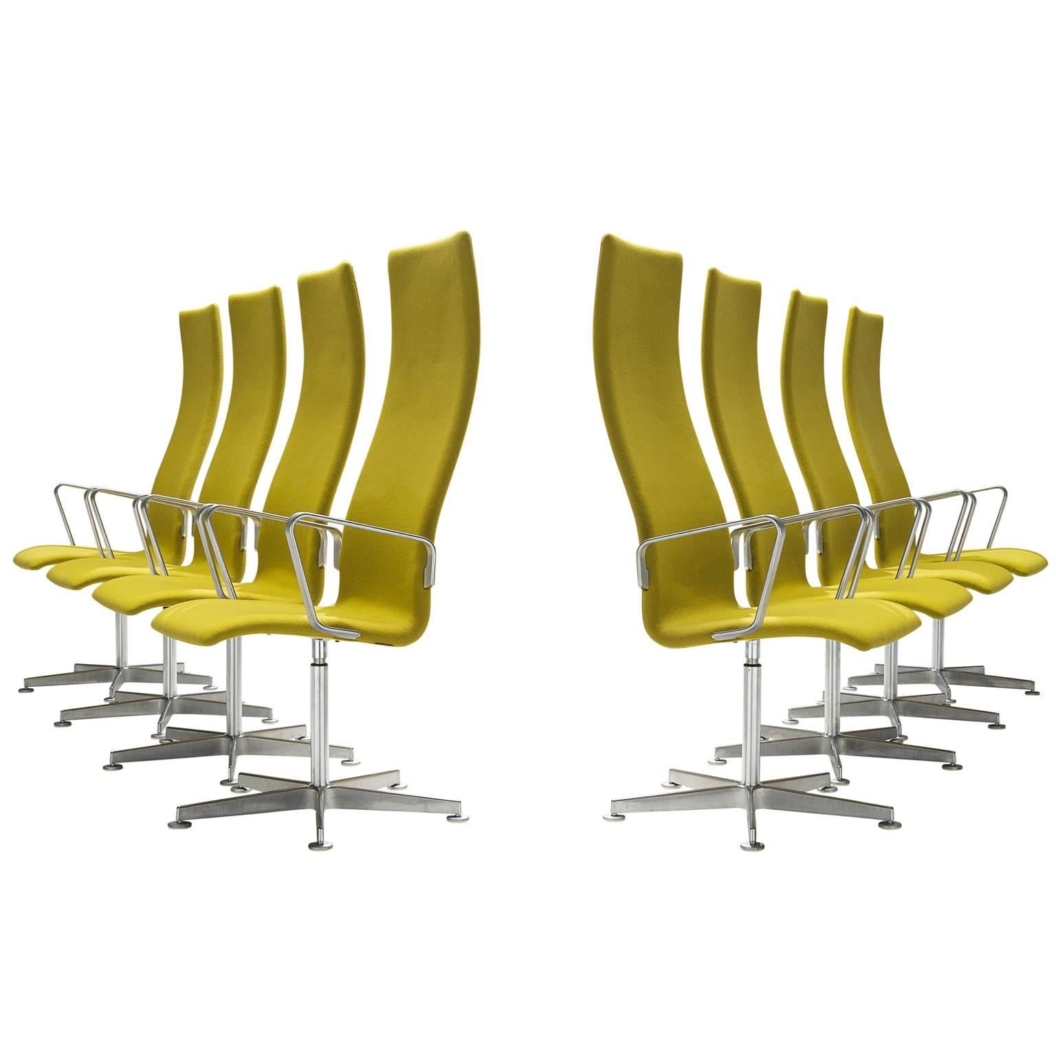 Mid-20th Century Eight Arne Jacobsen High Back 'Oxford' Swivel Chairs for Fritz Hansen