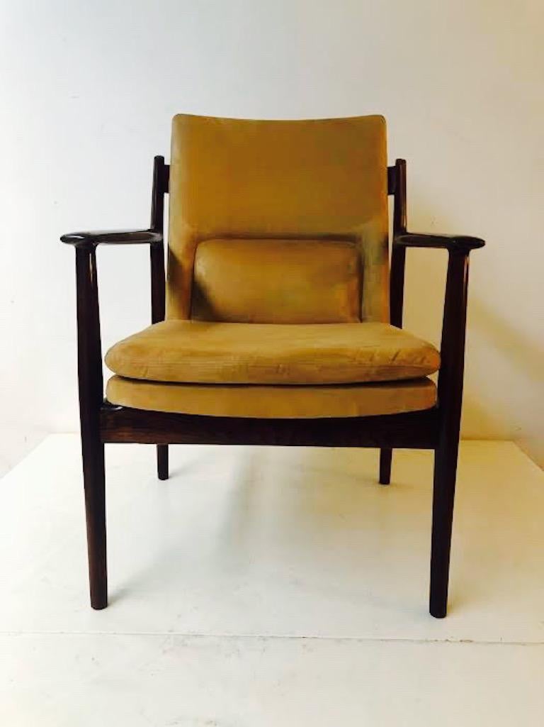 Mid-Century Modern Eight Arne Vodder Dining Chairs with Cognac Alcantara For Sale