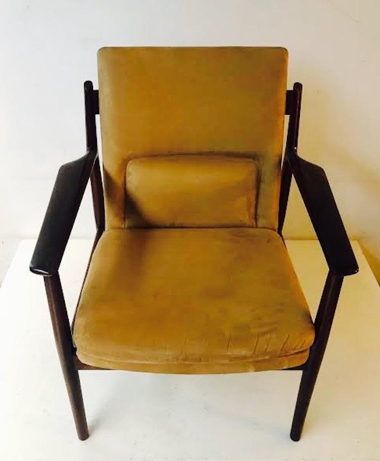 Danish Eight Arne Vodder Dining Chairs with Cognac Alcantara For Sale