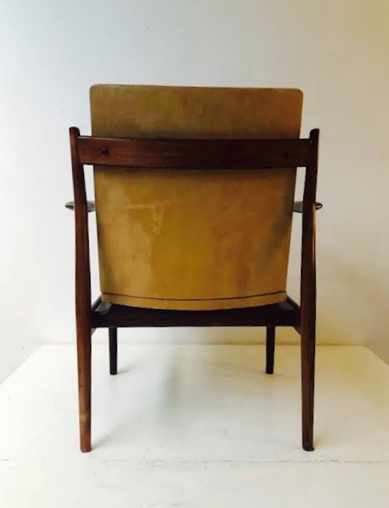 Mid-20th Century Eight Arne Vodder Dining Chairs with Cognac Alcantara For Sale