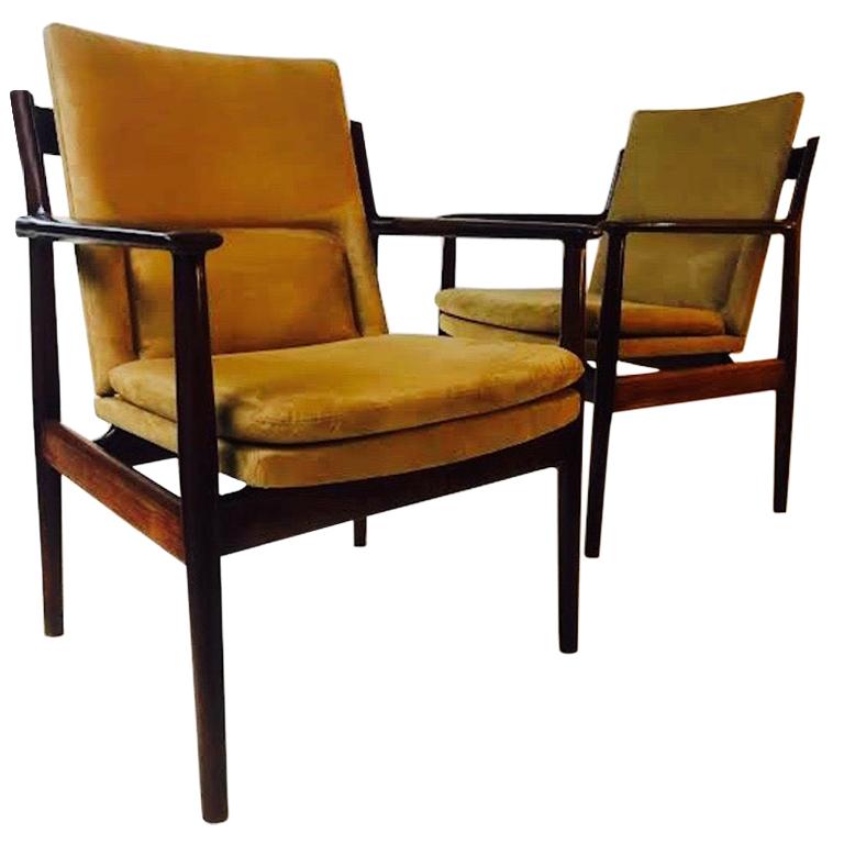 Eight Arne Vodder Dining Chairs with Cognac Alcantara For Sale