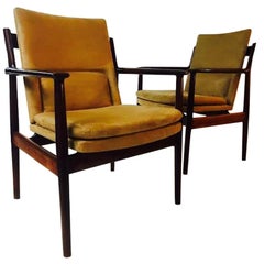 Eight Arne Vodder Dining Chairs with Cognac Alcantara