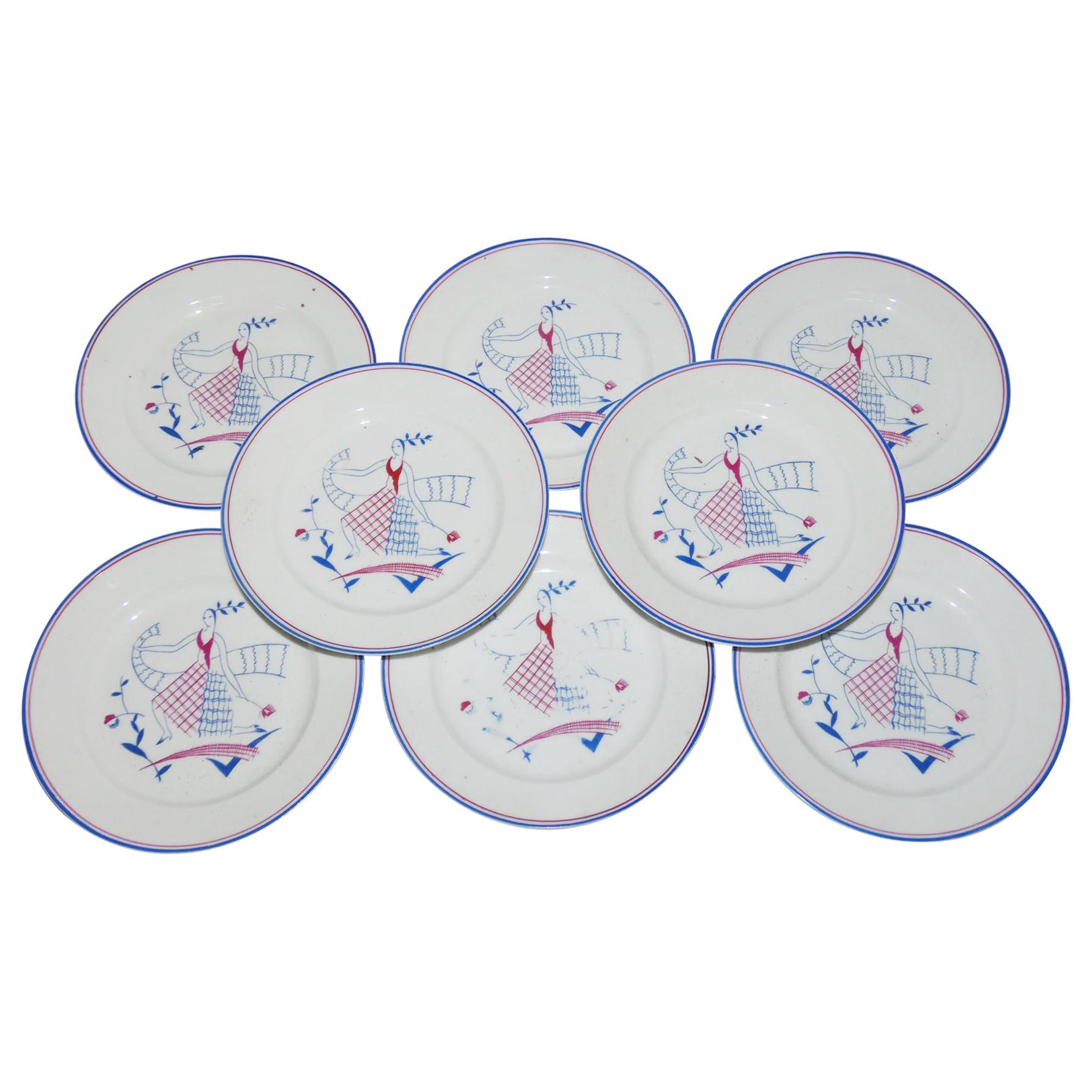 Eight Art Deco Primavera and Limoges Plates For Sale
