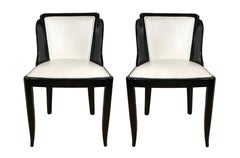 Eight Art Déco White Leather & Black Lacquered Chairs, circa 1920
