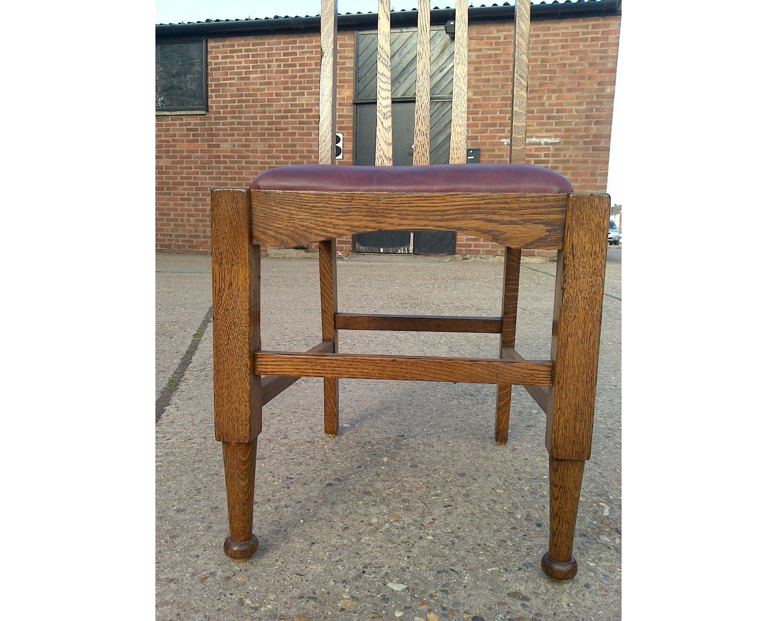 Hand-Crafted Eight Arts & Crafts Glasgow Style High Back Oak Dining Chairs with Leather Seats For Sale