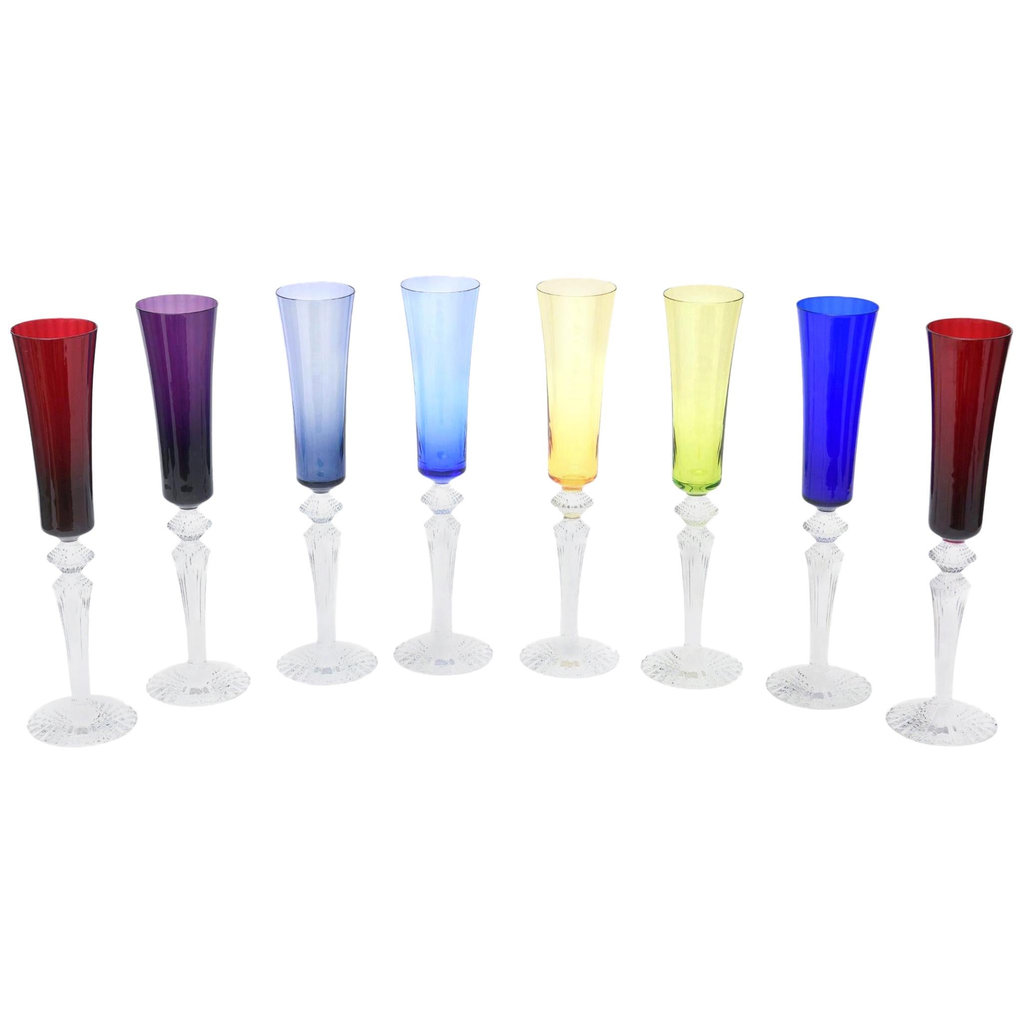  Baccarat Crystal Champagne Flutes Barware Set of Eight
