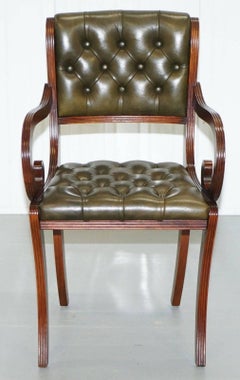Eight Beresford & Hicks Chesterfield Green Leather Mahogany Dining Chairs