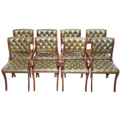 Eight Beresford & Hicks Chesterfield Green Leather Mahogany Dining Chairs