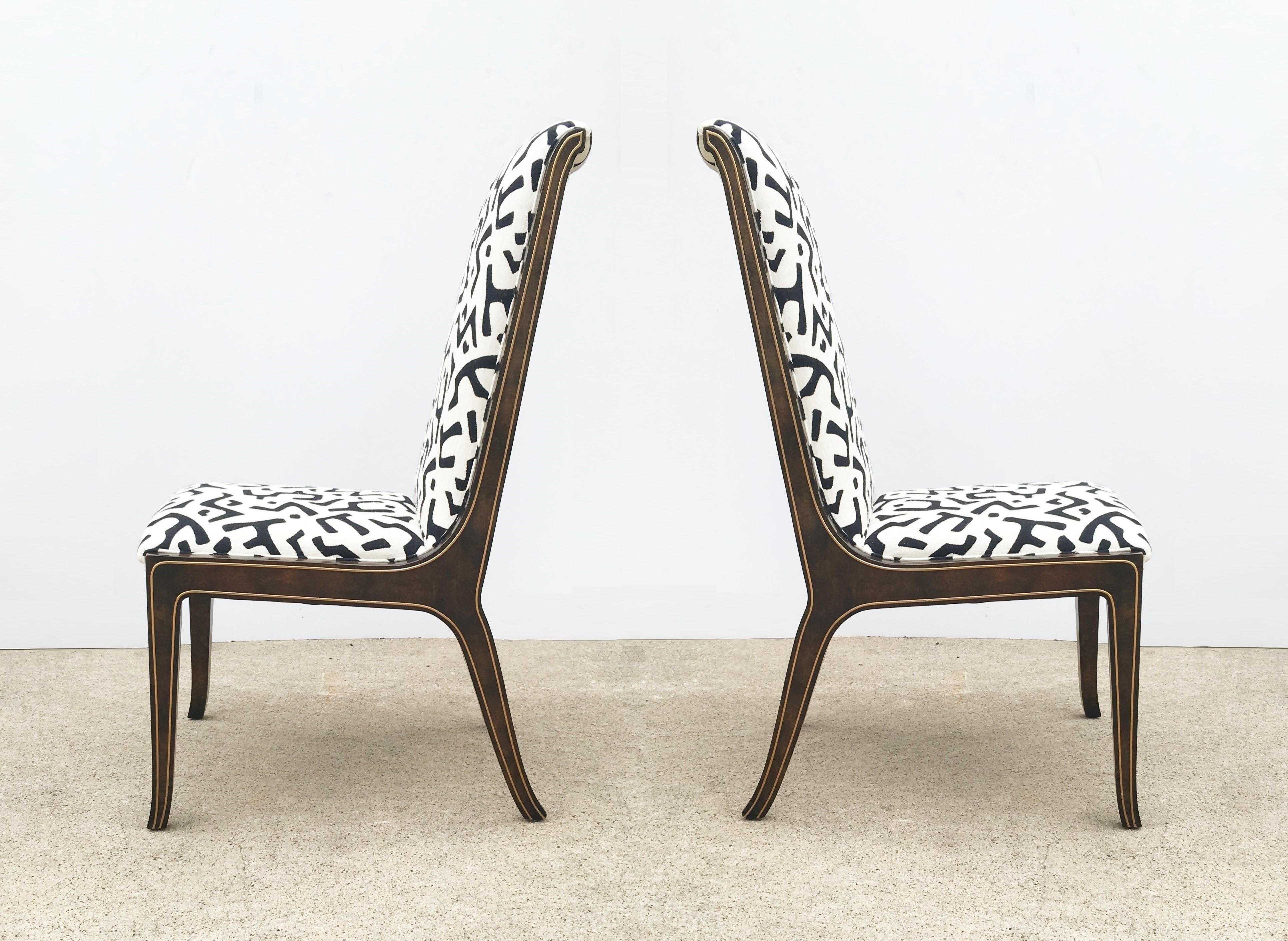 Mid-Century Modern Eight Bernhard Rohne for Mastercraft Burled Parsons Dining Chairs