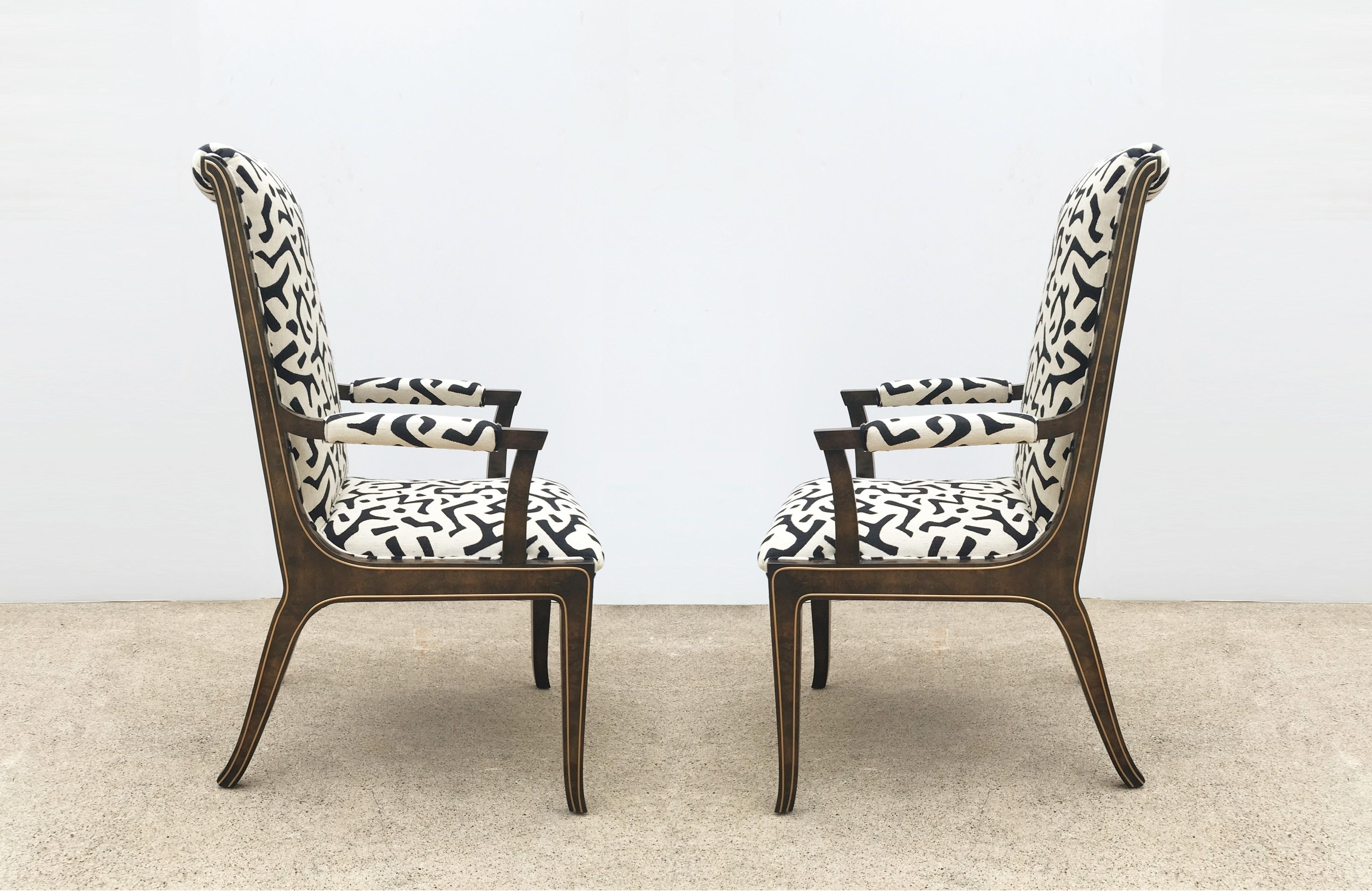 Late 20th Century Eight Bernhard Rohne for Mastercraft Burled Parsons Dining Chairs