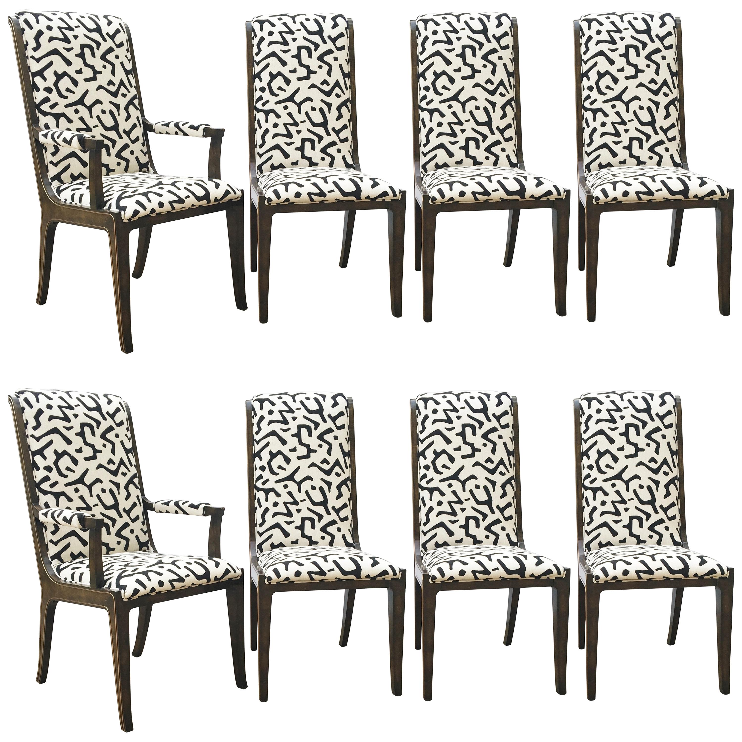 Eight Bernhard Rohne for Mastercraft Burled Parsons Dining Chairs