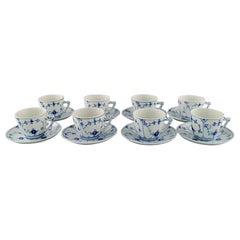 Eight Bing & Grøndahl Blue Fluted Coffee Cups with Saucers
