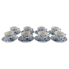 Eight Bing 
Grøndahl Blue Fluted Coffee Cups with Saucers