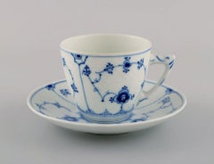 Eight Bing & Grøndahl Blue Fluted Coffee Cups with Saucers